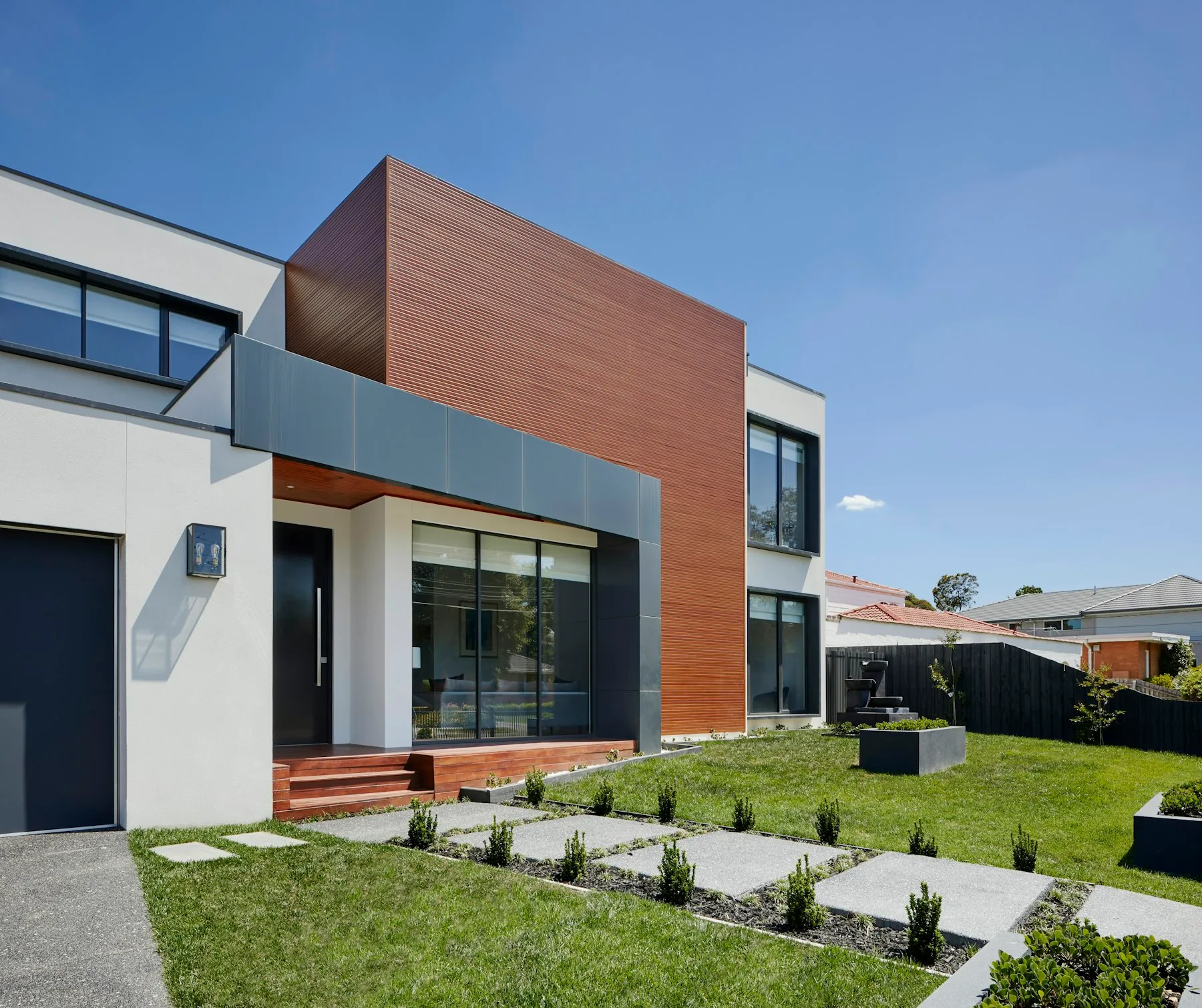 Newly built modern home with timber cladding